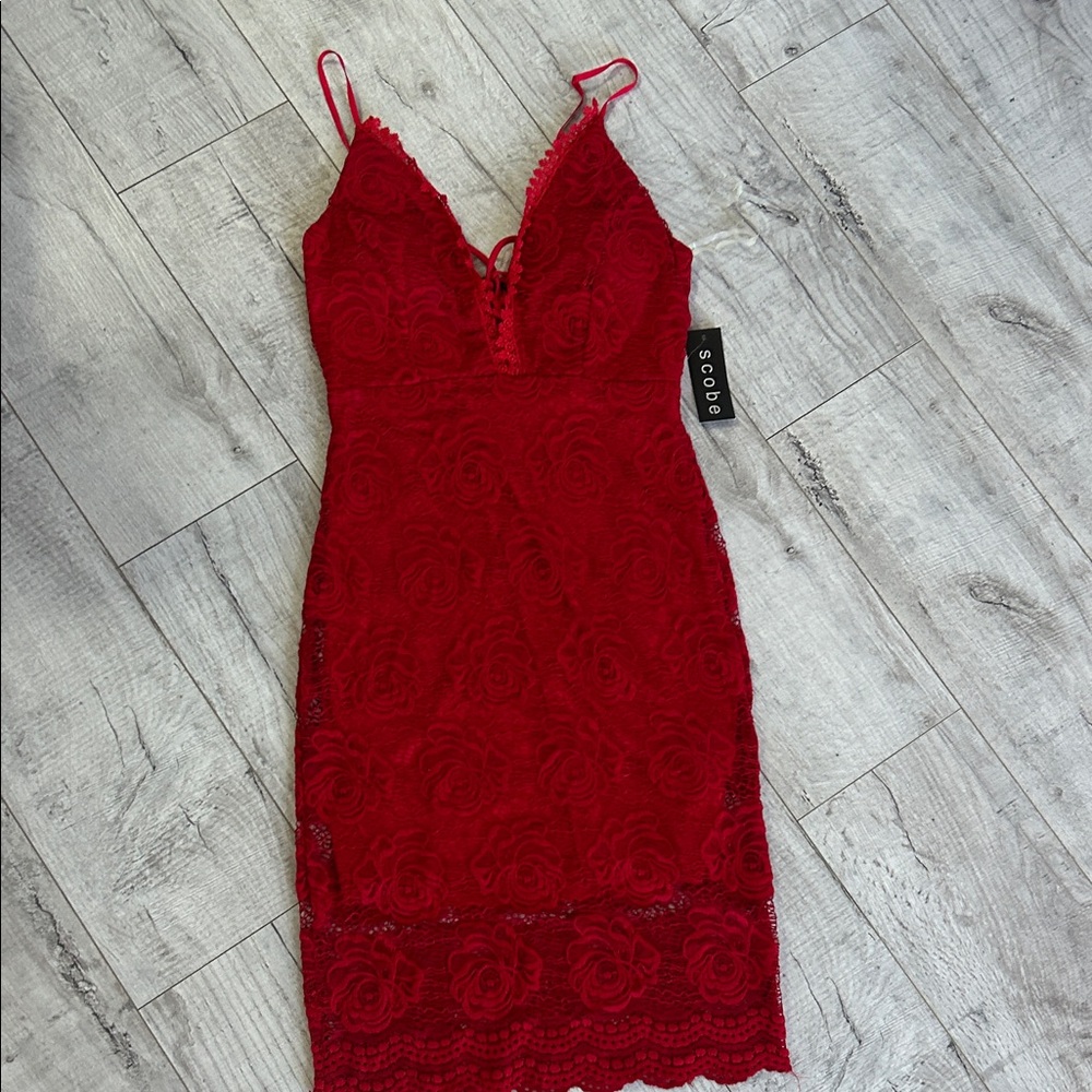 Red Lace Midi Dress